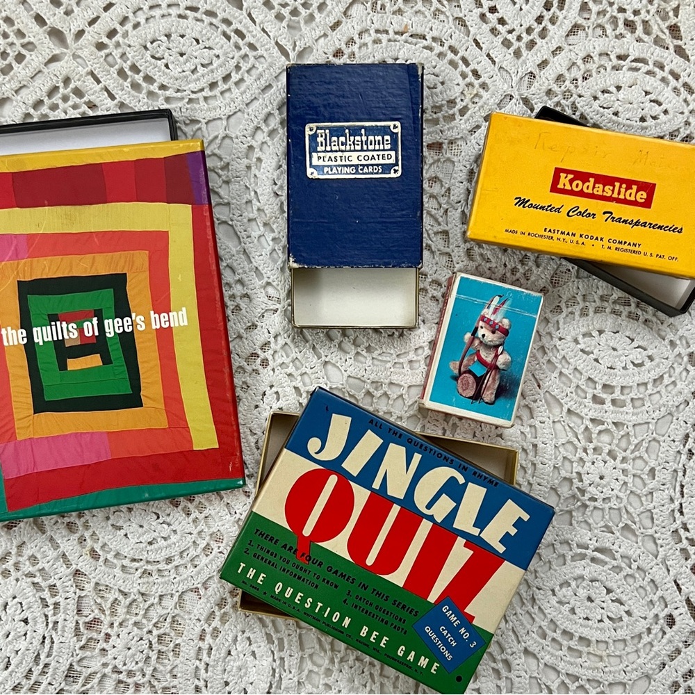 Five small empty boxes